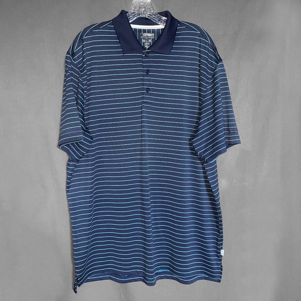 Snake Eyes Navy Golf Shirt with Aqua Stripes